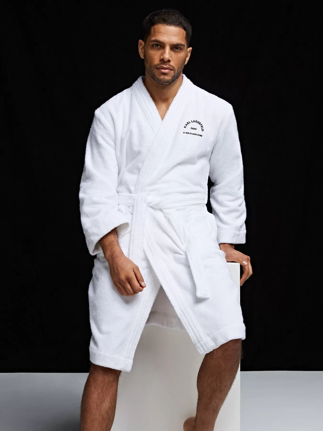 Biały Szlafrok męski Karl Lagerfeld 215M2180 - zdjęcie 5