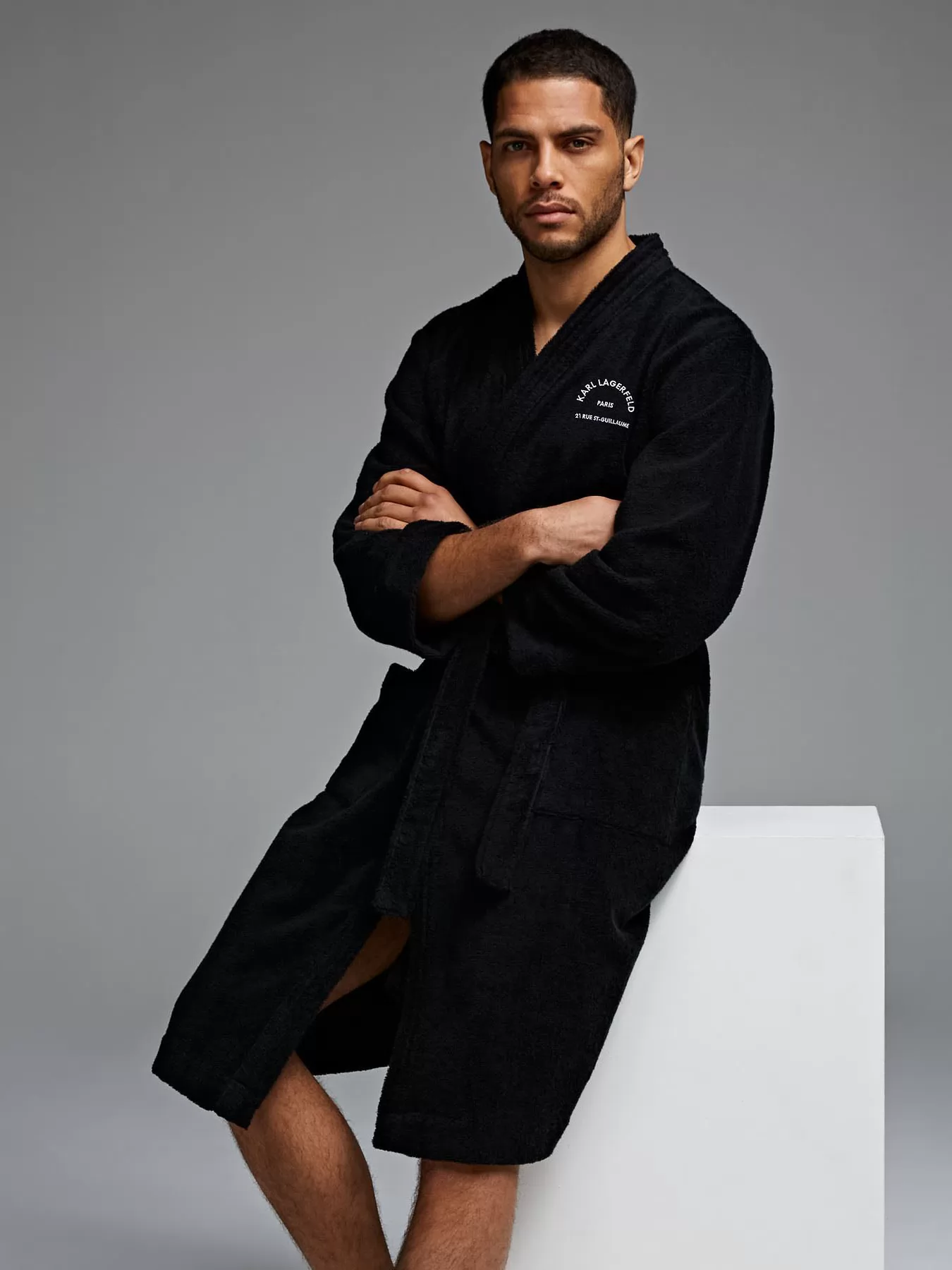 Czarny Szlafrok męski Karl Lagerfeld 215M2180 - zdjęcie 5