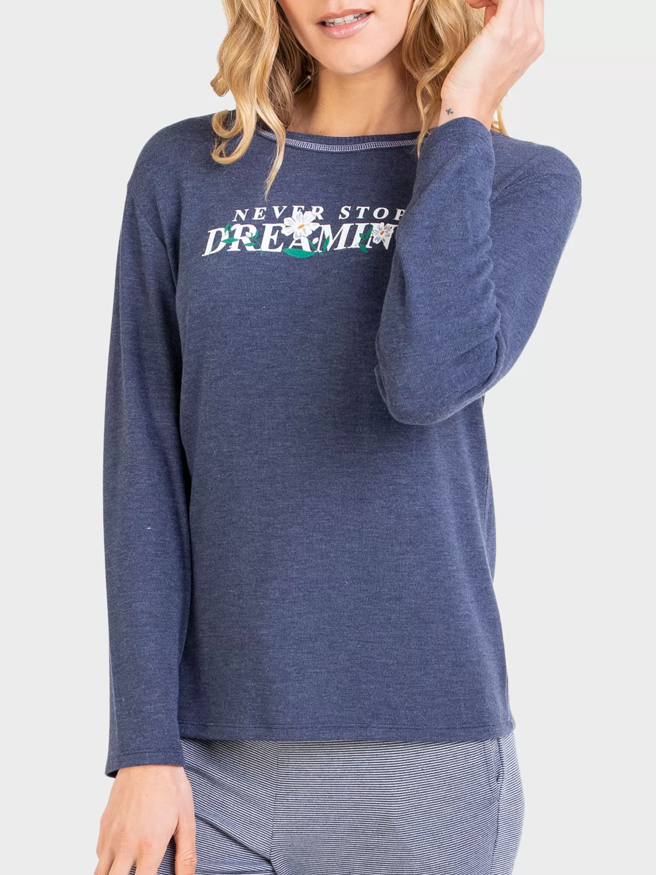 Granatowy, niebieski Koszulka damska longsleeve Massana 715201 - zdjęcie 1