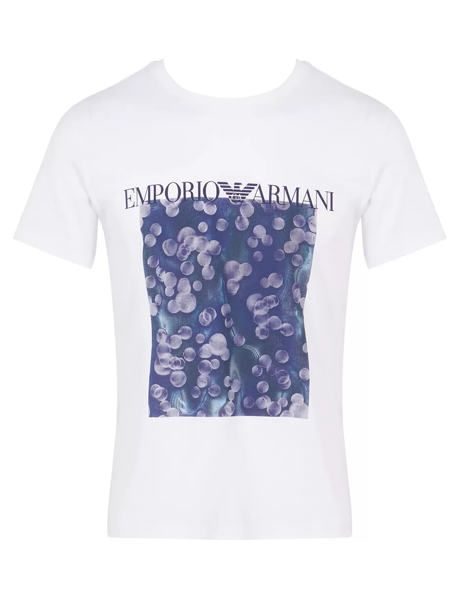 Biały, fioletowy, niebieski Koszulka męska Emporio Armani 2118182R468 - zdjęcie 1