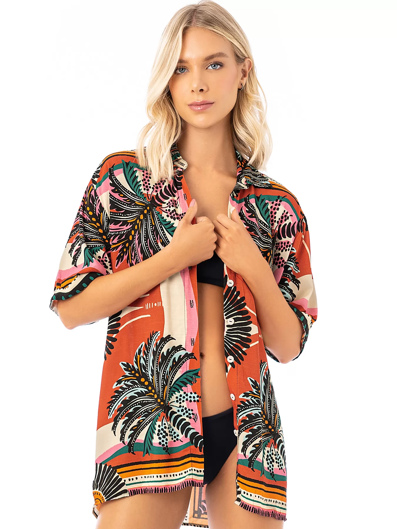 Brązowy, czarny, różowy, wielobarwny, zielony Koszula plażowa Maaji Tropical Sands 2026CL - zdjęcie 2