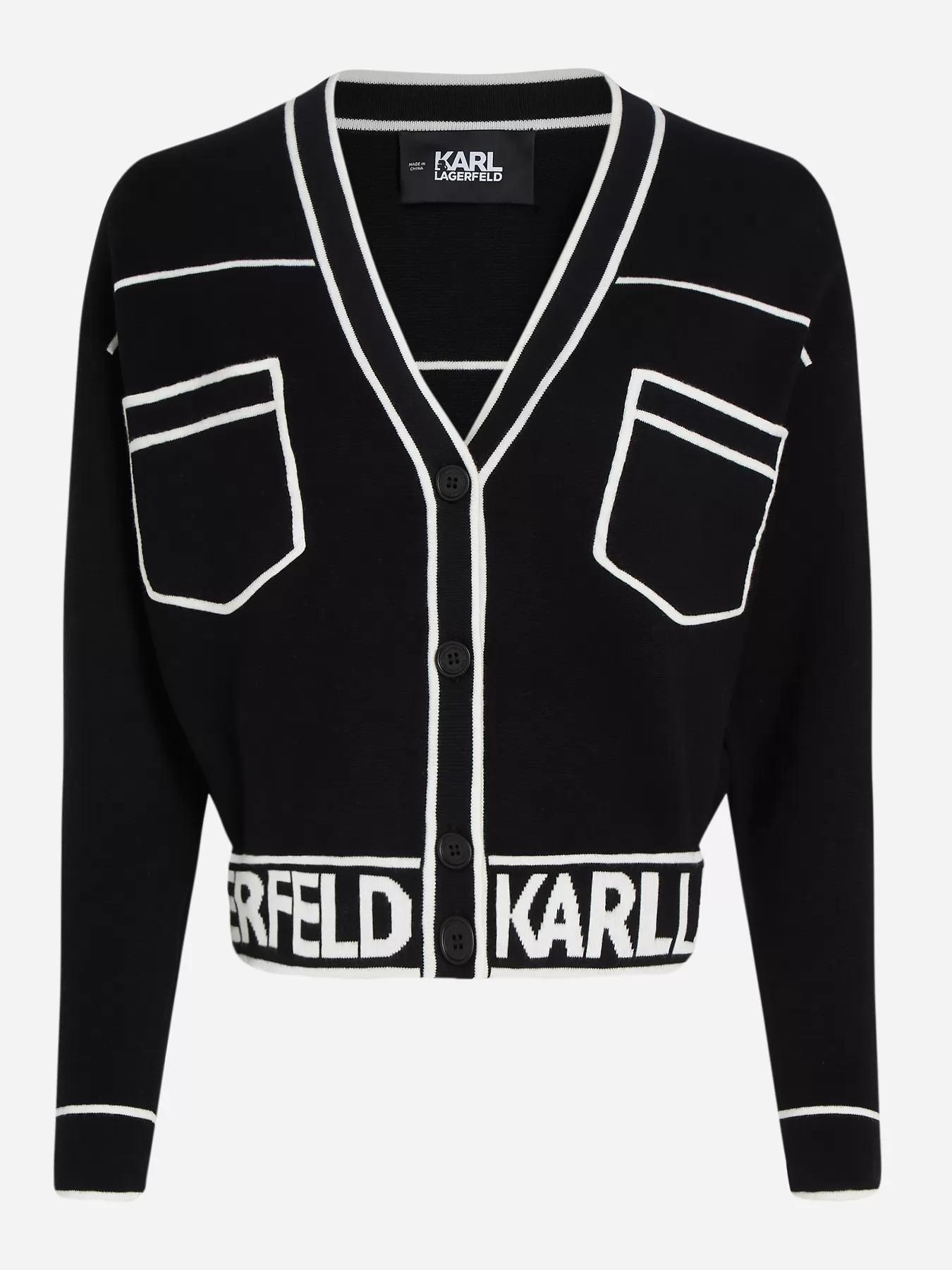 Czarno-biały, czarny Kardigan damski Karl Lagerfeld 231W2011 - zdjęcie 3