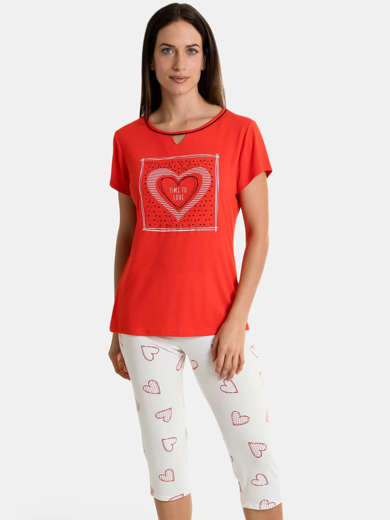 Czerwony, kremowy Piżama damska Massana 241231 - zdjęcie 1