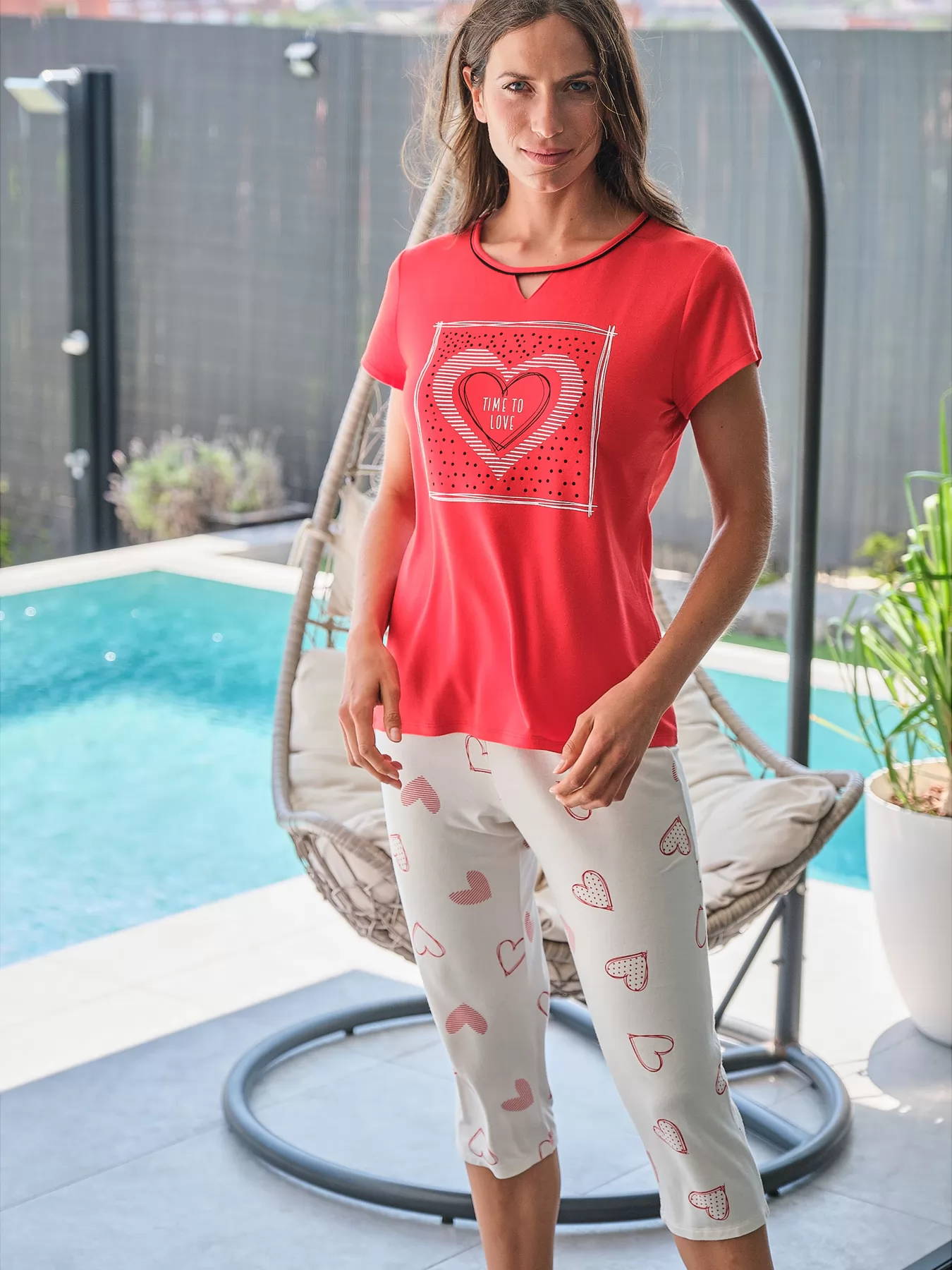 Czerwony, kremowy Piżama damska Massana 241231 - zdjęcie 3