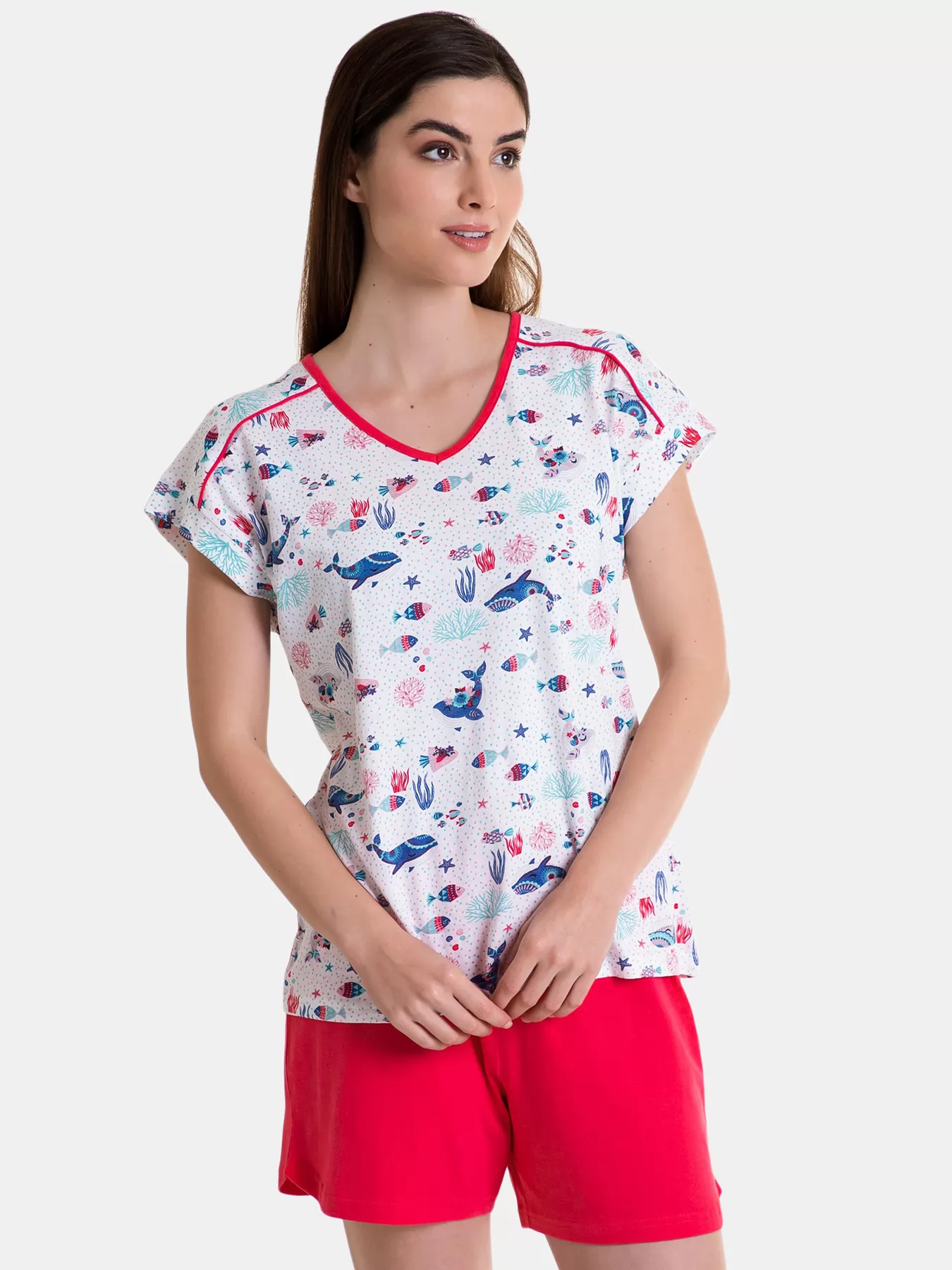 Biały, niebieski, różowy Piżama damska Massana 241204 - zdjęcie 1