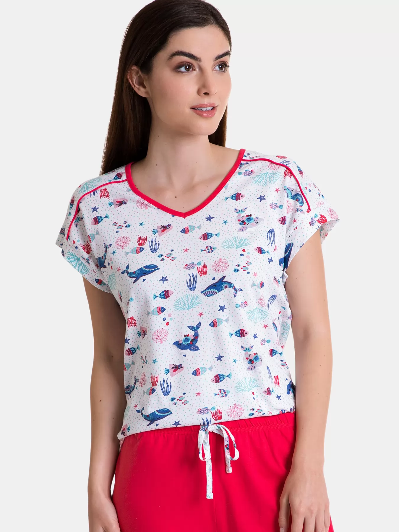 Biały, niebieski, różowy Piżama damska Massana 241204 - zdjęcie 3