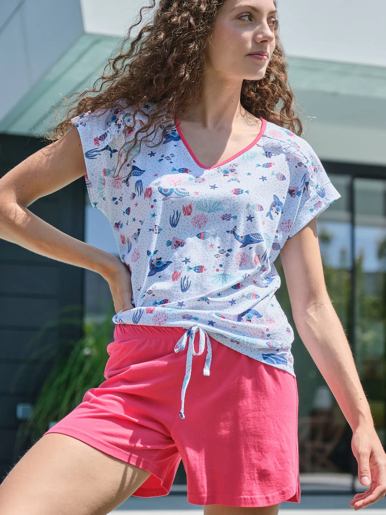 Biały, niebieski, różowy Piżama damska Massana 241204 - zdjęcie 4