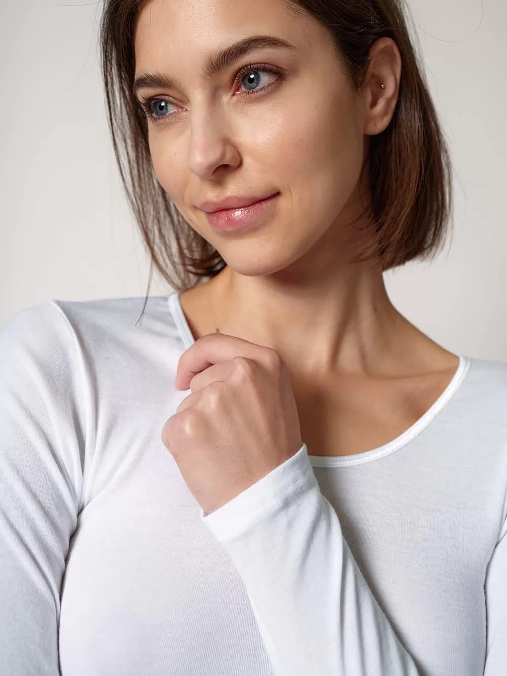 Biały Koszulka damska Huber Cotton Fine Rib 014984 - zdjęcie 3