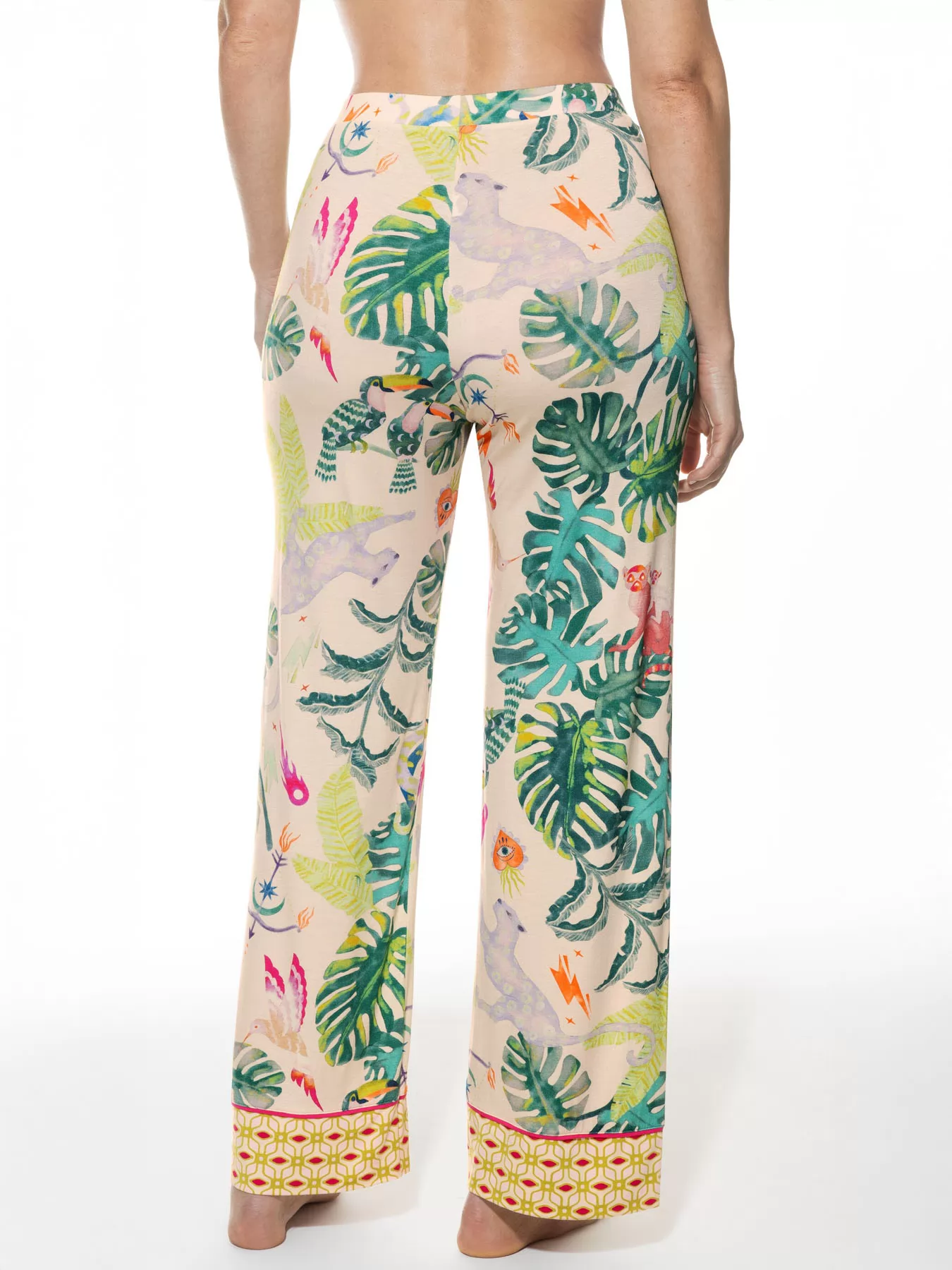 Kremowy, wielobarwny, zielony Spodnie damskie mey Mystic Jungle 1220062 - zdjęcie 2