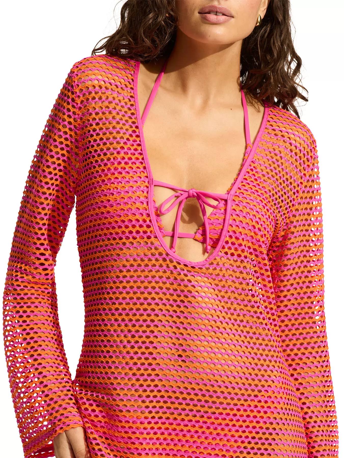 Pomarańczowy, różowy Tunika plażowa Seafolly Mesh Effect 55190-CU - zdjęcie 4