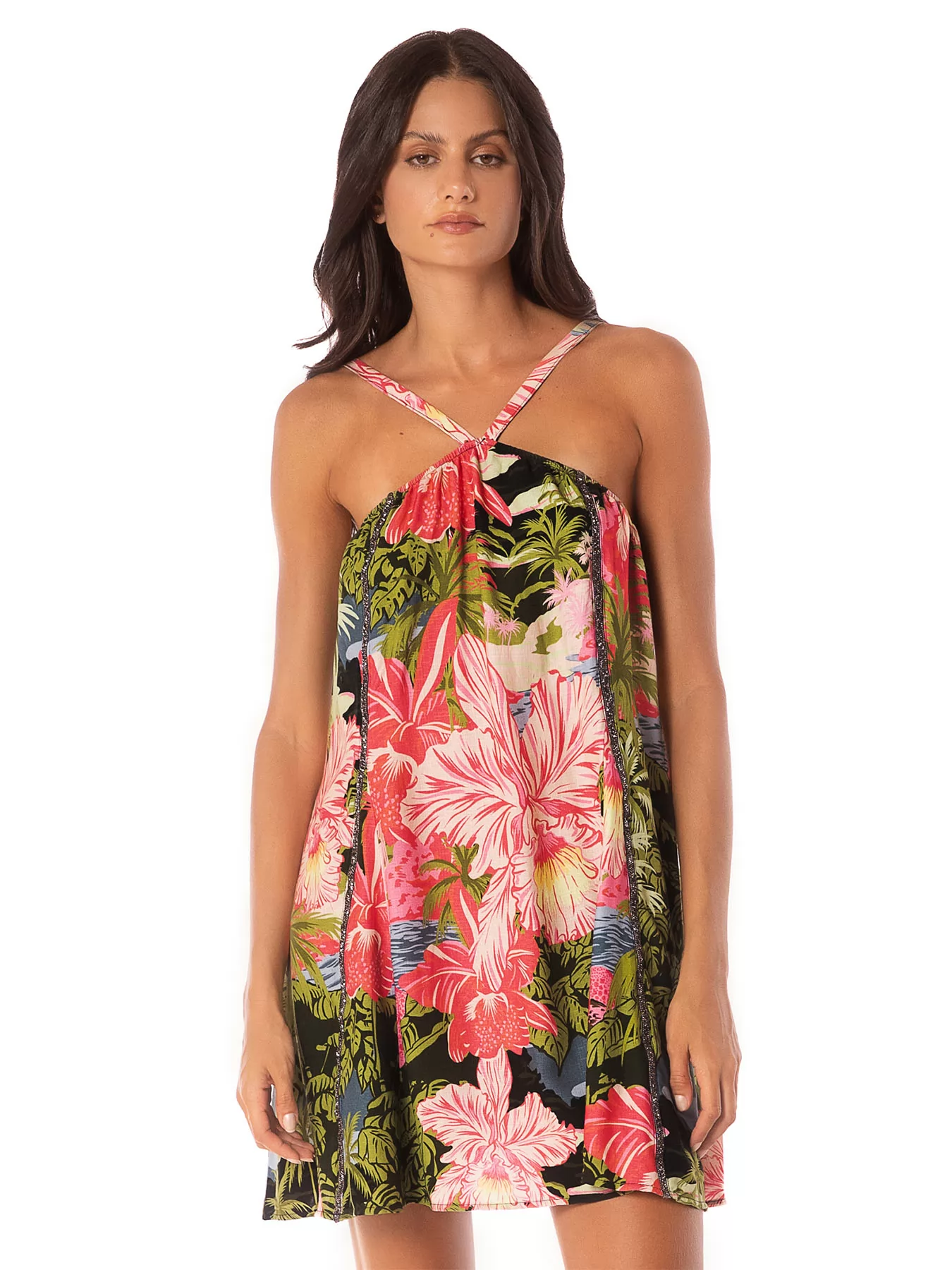 Czerwony, wielobarwny, zielony Sukienka plażowa Maaji Neo Hawaiian PT2352CS - zdjęcie 1