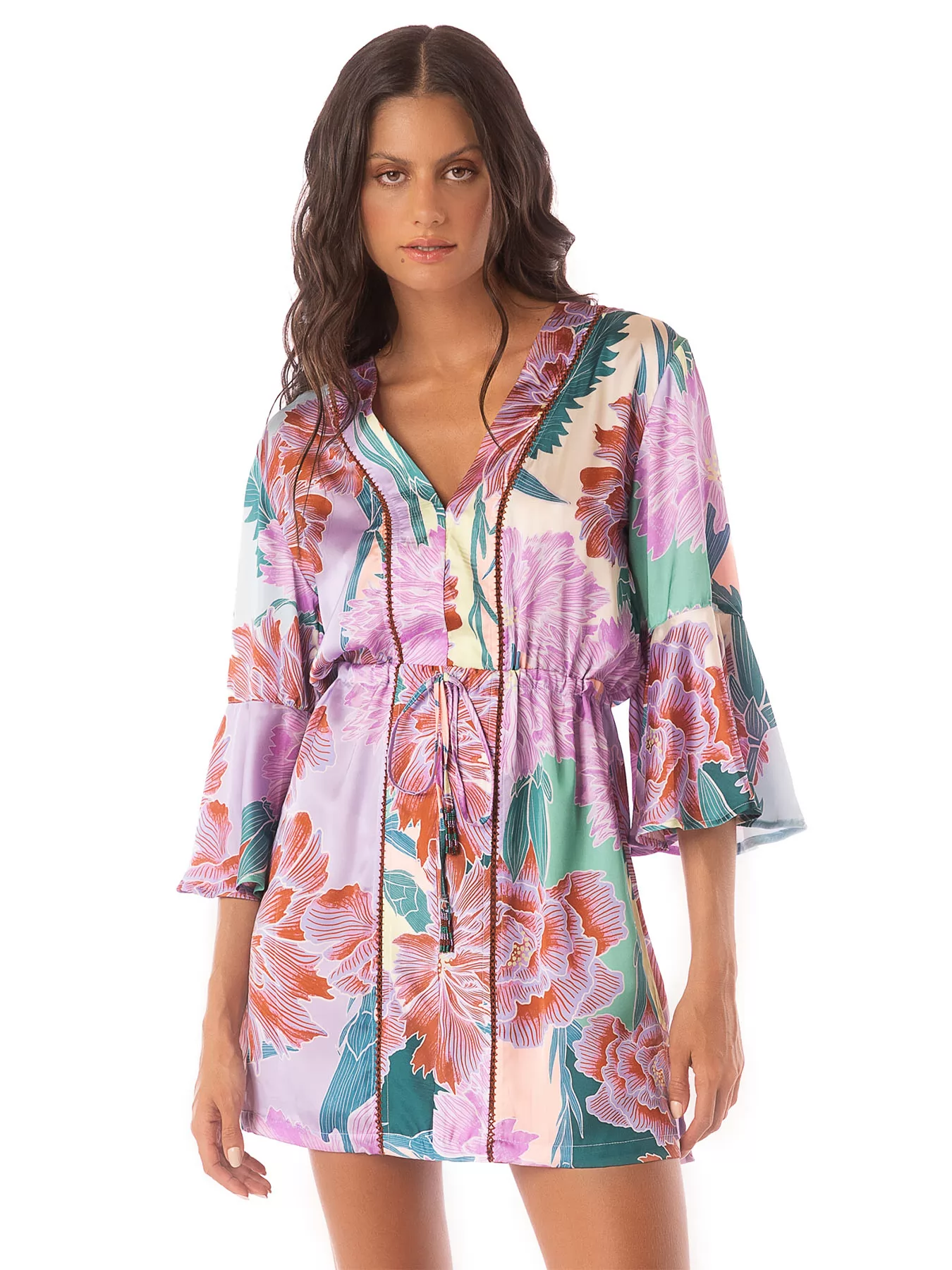 Fioletowy, wielobarwny Tunika plażowa Maaji Japanese Eden PT2472CP - zdjęcie 1