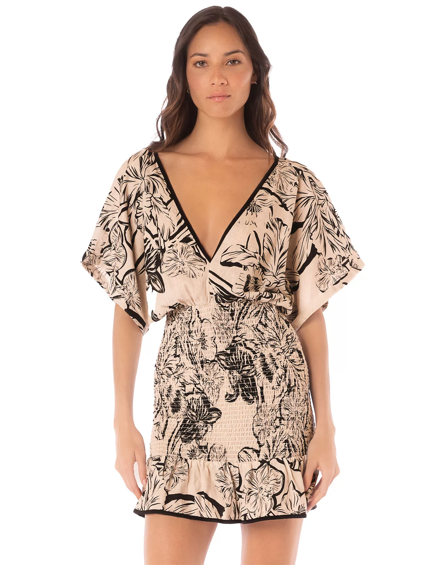 Beżowy, czarny Sukienka plażowa Maaji Sepia Fiori PT2724C - zdjęcie 1