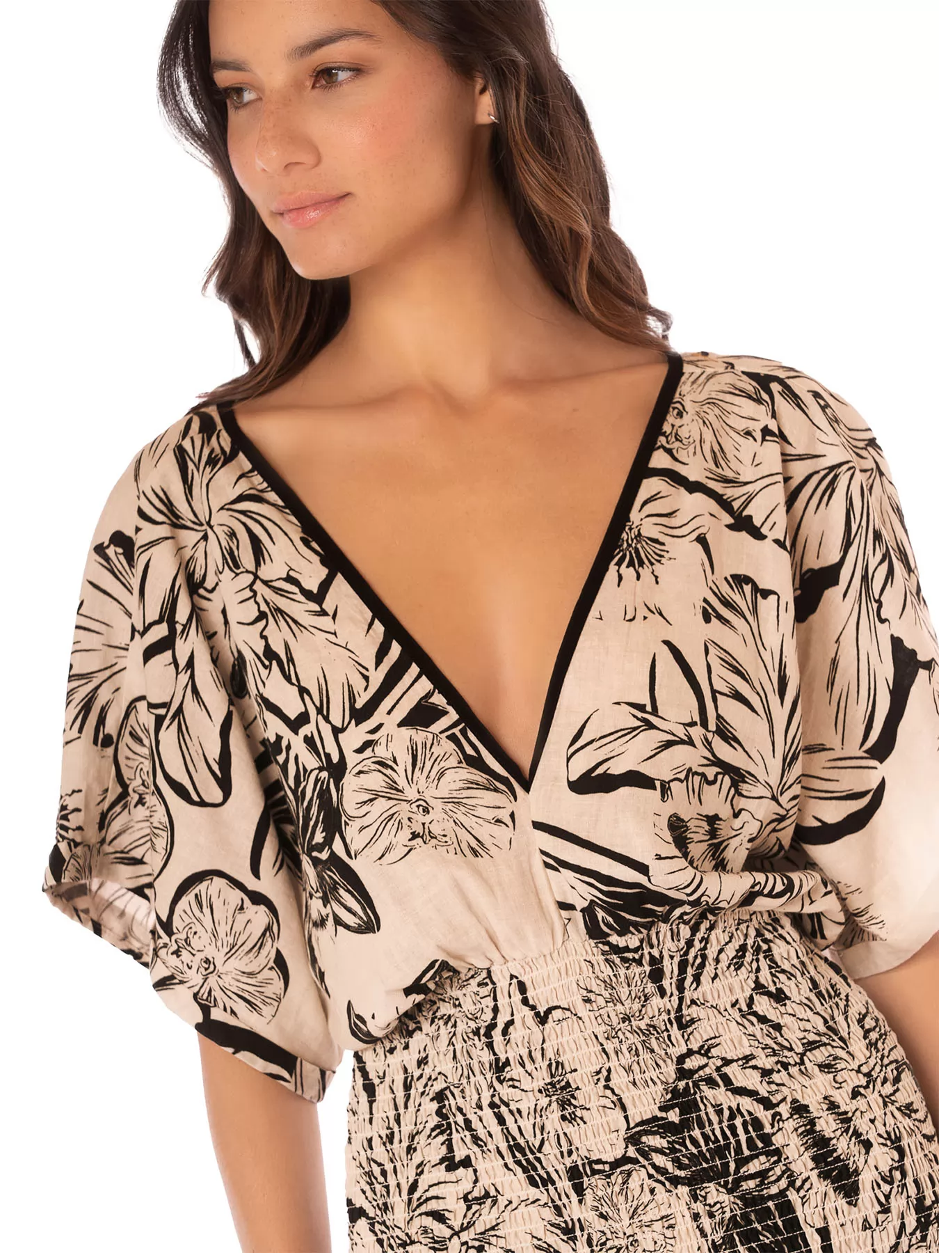 Beżowy, czarny Sukienka plażowa Maaji Sepia Fiori PT2724C - zdjęcie 3