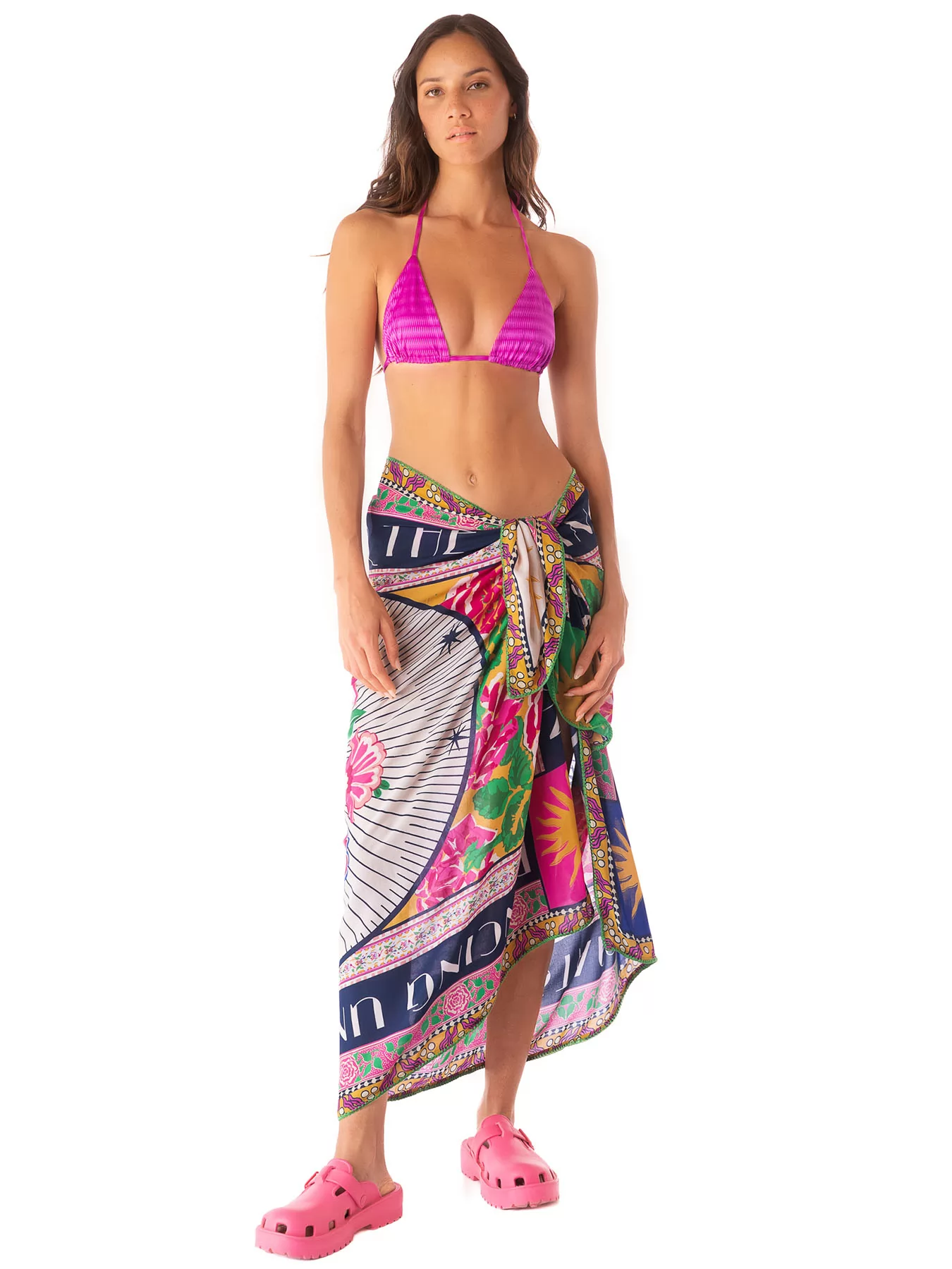 Granatowy, różowy, wielobarwny Pareo plażowe Maaji Cerise Bouquet PT2079CP - zdjęcie 1