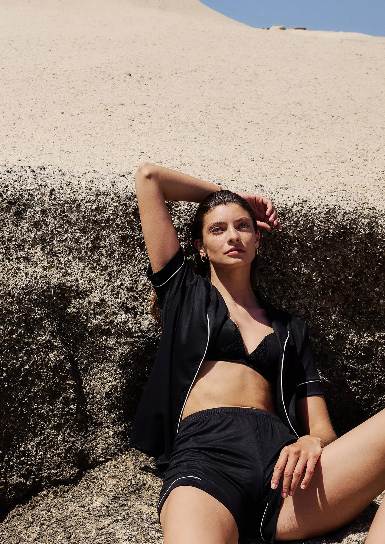 Czarny Jedwabna piżama damska Calida Moonlight Dreams 41056 - zdjęcie 4