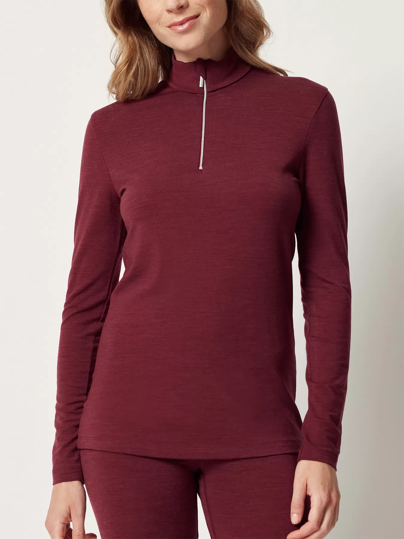 Bordowy Koszulka damska z wełny Huber Wool Performance 016485 - zdjęcie 1