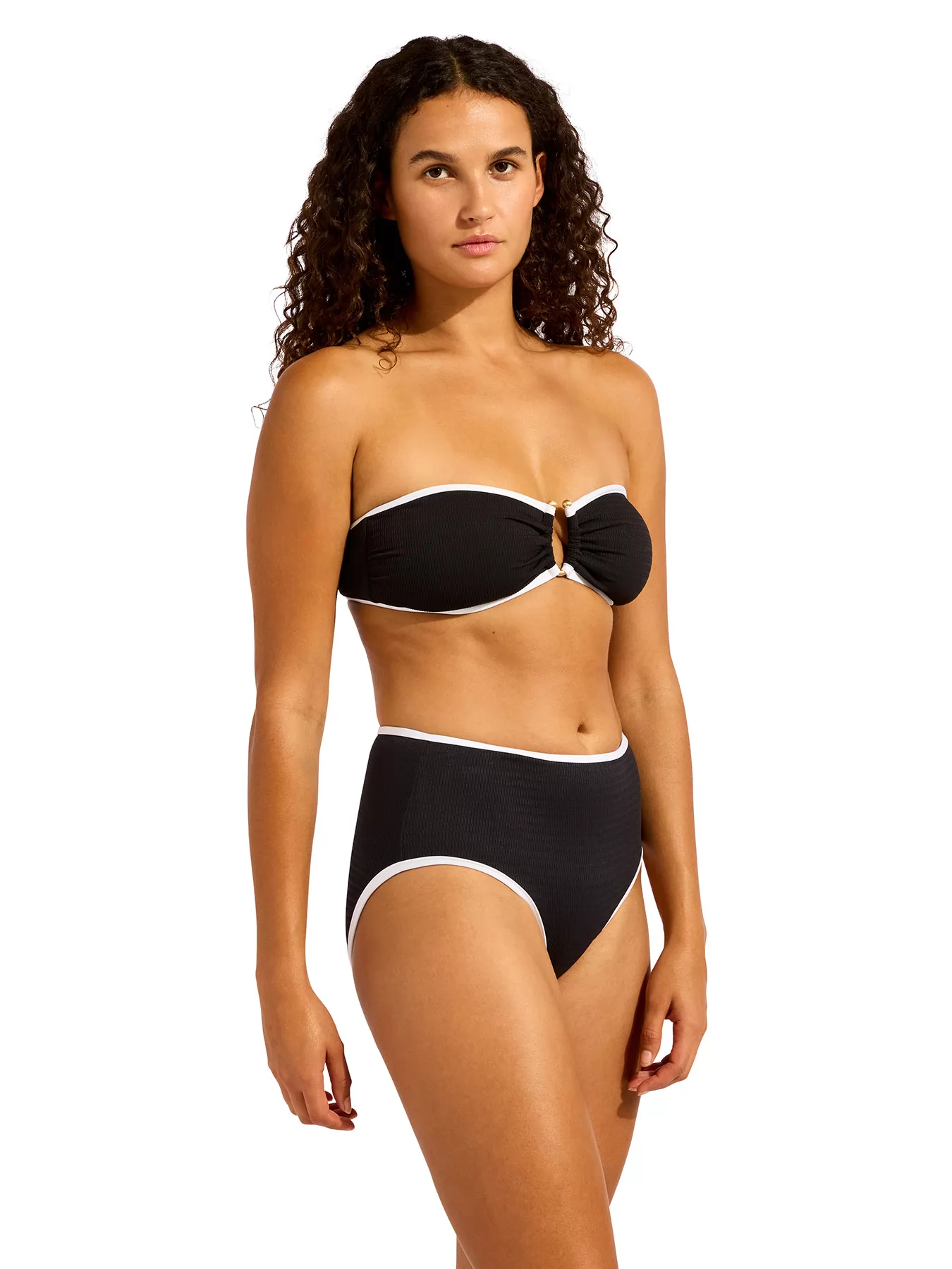Biały, czarny Góra od bikini bandeau Seafolly Beach Bound 31283-072 - zdjęcie 8