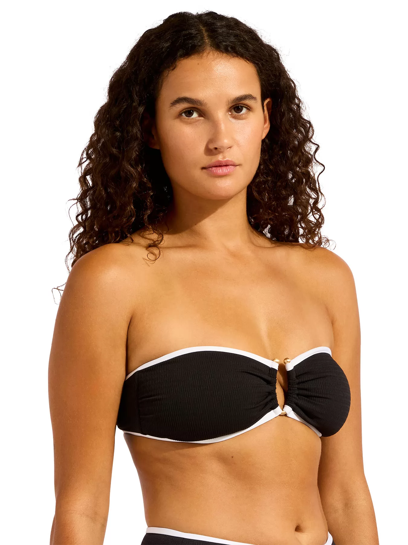 Biały, czarny Góra od bikini bandeau Seafolly Beach Bound 31283-072 - zdjęcie 4