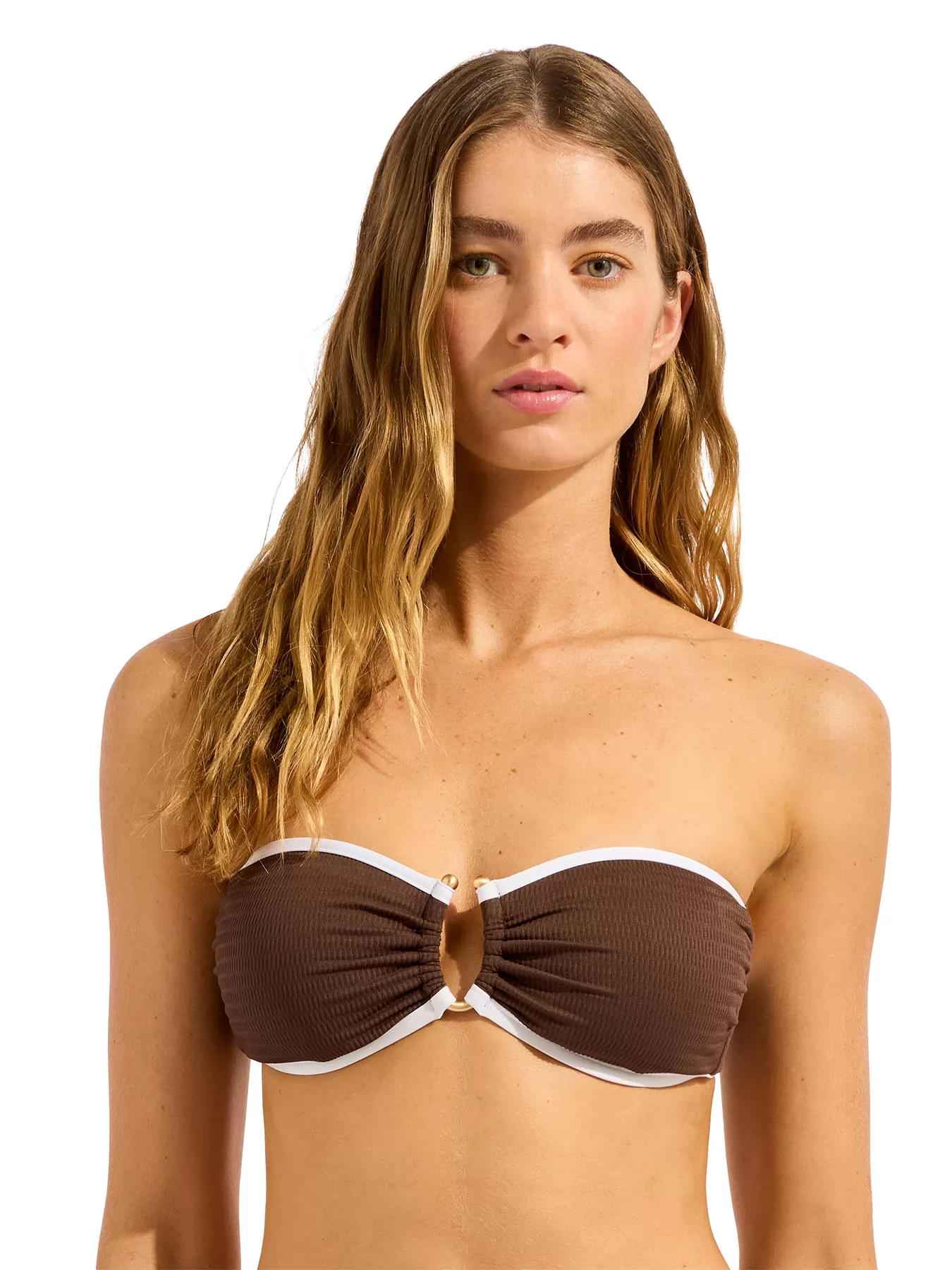 Biały, brązowy Góra od bikini bandeau Seafolly Beach Bound 31283-072 - zdjęcie 1