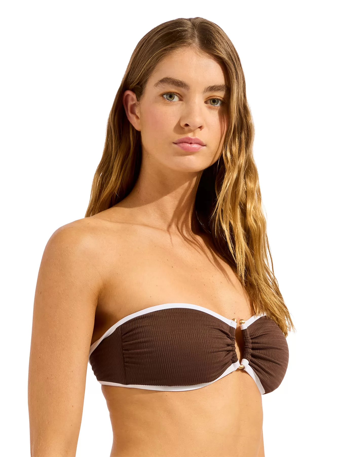 Biały, brązowy Góra od bikini bandeau Seafolly Beach Bound 31283-072 - zdjęcie 3