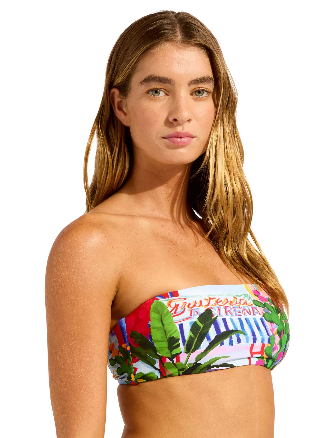 Niebieski, wielobarwny, zielony Góra od bikini bandeau Seafolly La Boca 31448-286 - zdjęcie 3