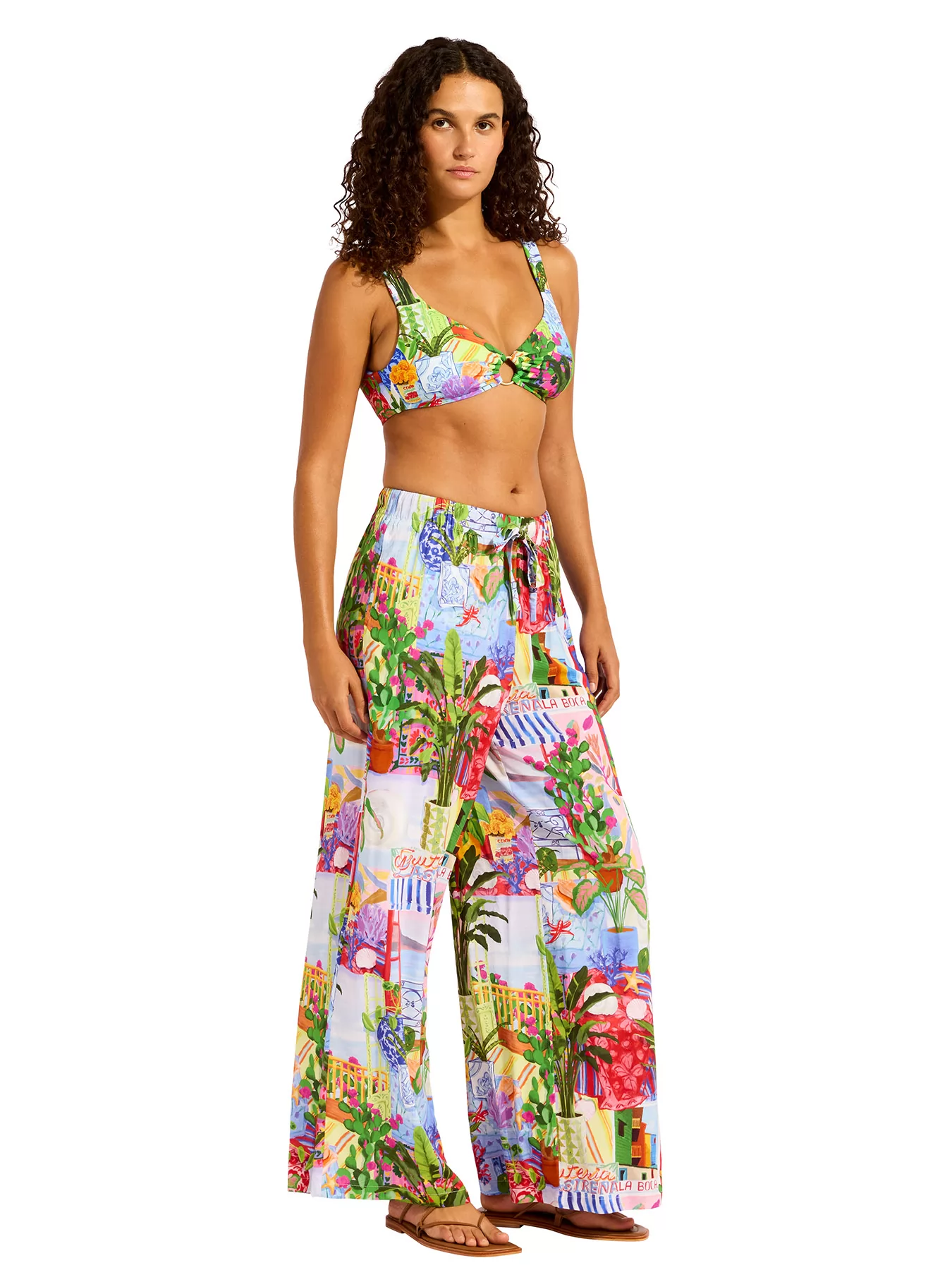 Niebieski, wielobarwny, zielony Spodnie plażowe Seafolly La Boca 55599-PA - zdjęcie 5