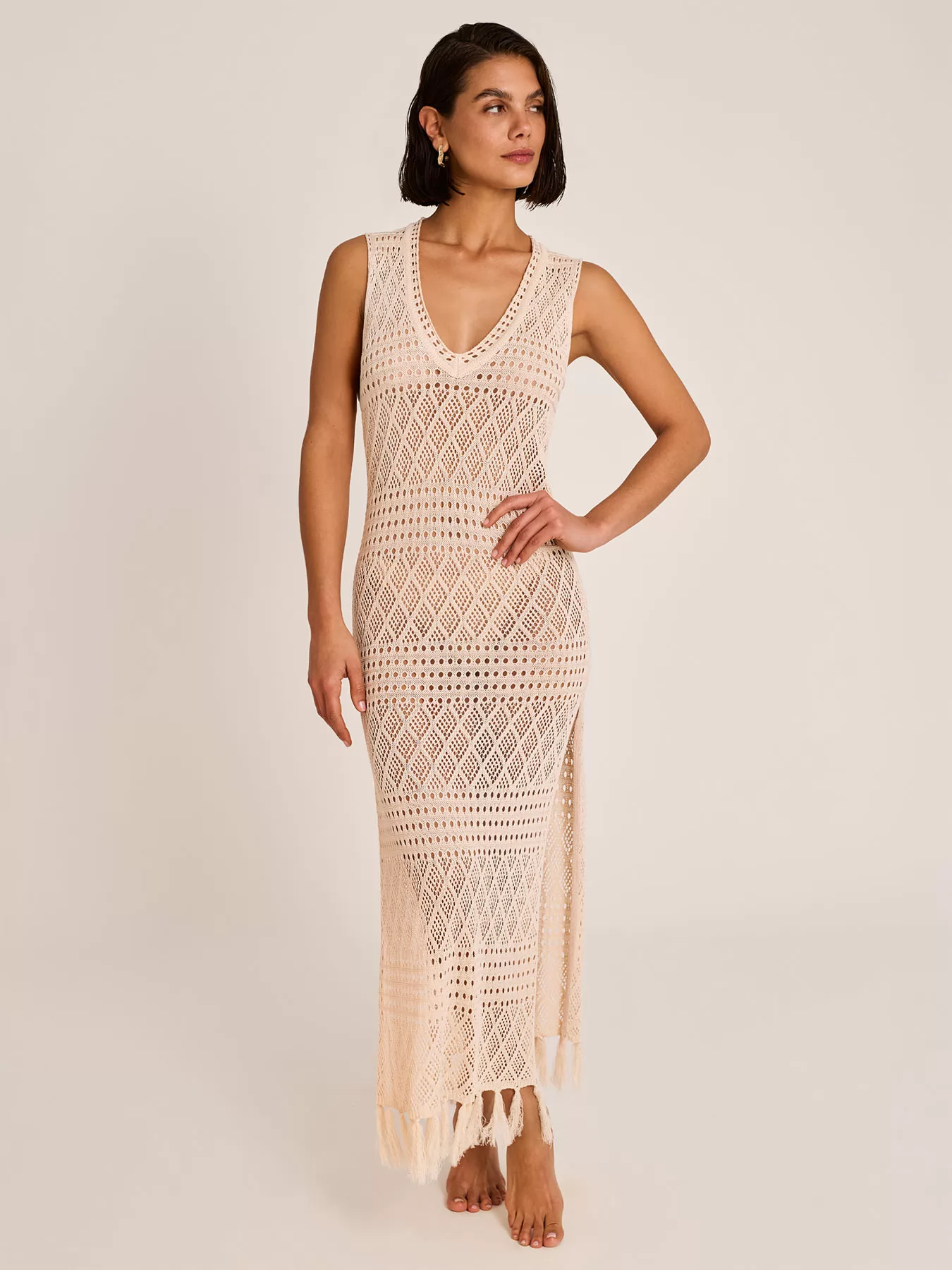 Kremowy Sukienka plażowa Selmark BC243 - zdjęcie 1