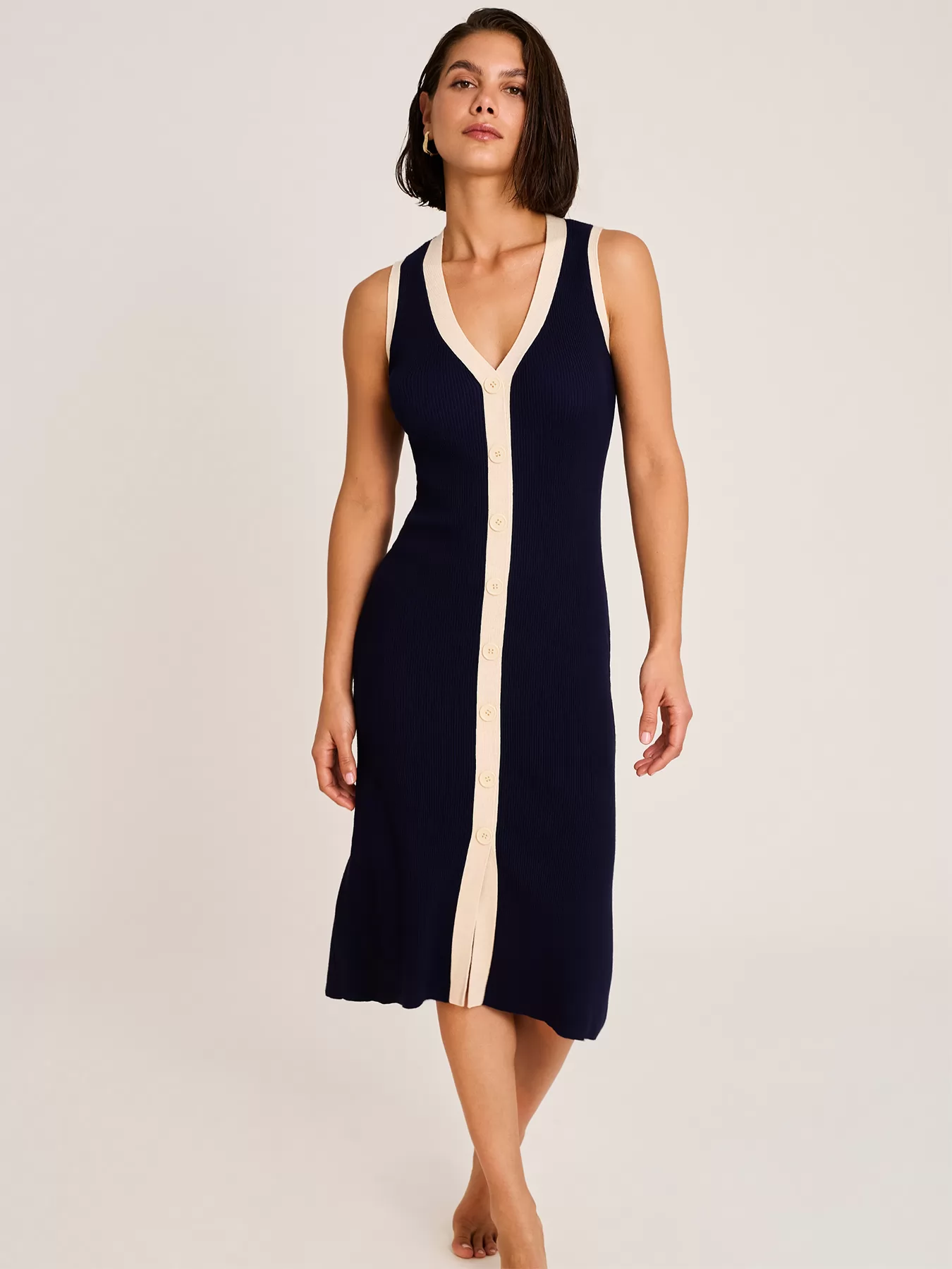 Granatowy, kremowy Sukienka plażowa Selmark BO796 - zdjęcie 1