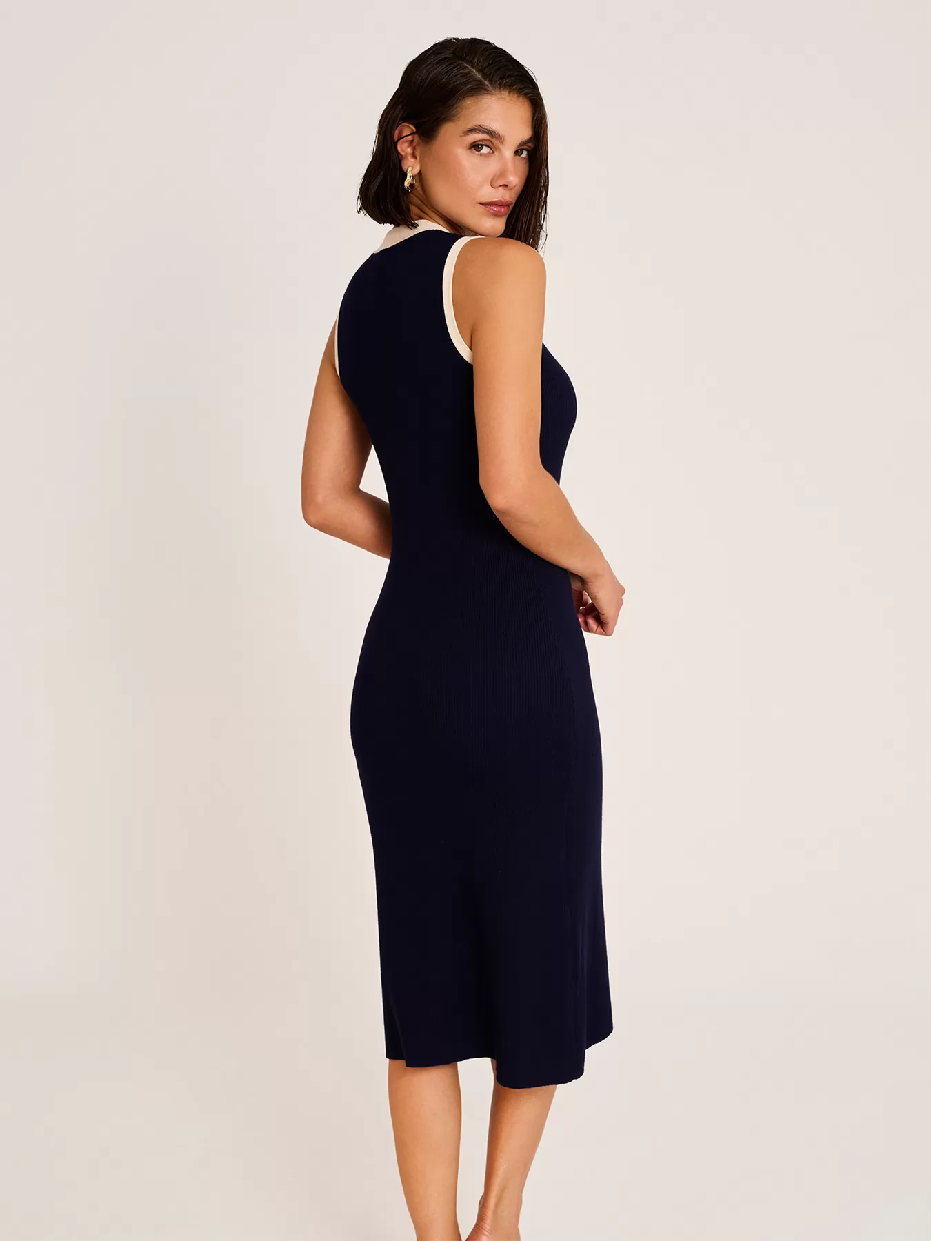 Granatowy, kremowy Sukienka plażowa Selmark BO796 - zdjęcie 2