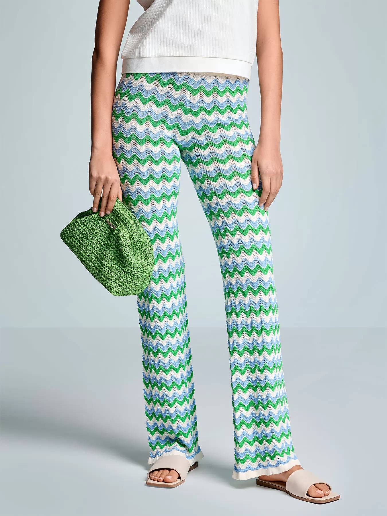 Niebieski, wielobarwny, zielony Spodnie plażowe Iconique Palma Palazzo 26-068 - zdjęcie 1