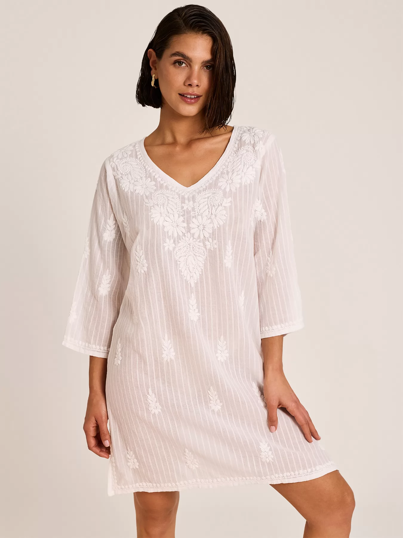 Biały Sukienka plażowa Selmark BC242 - zdjęcie 1