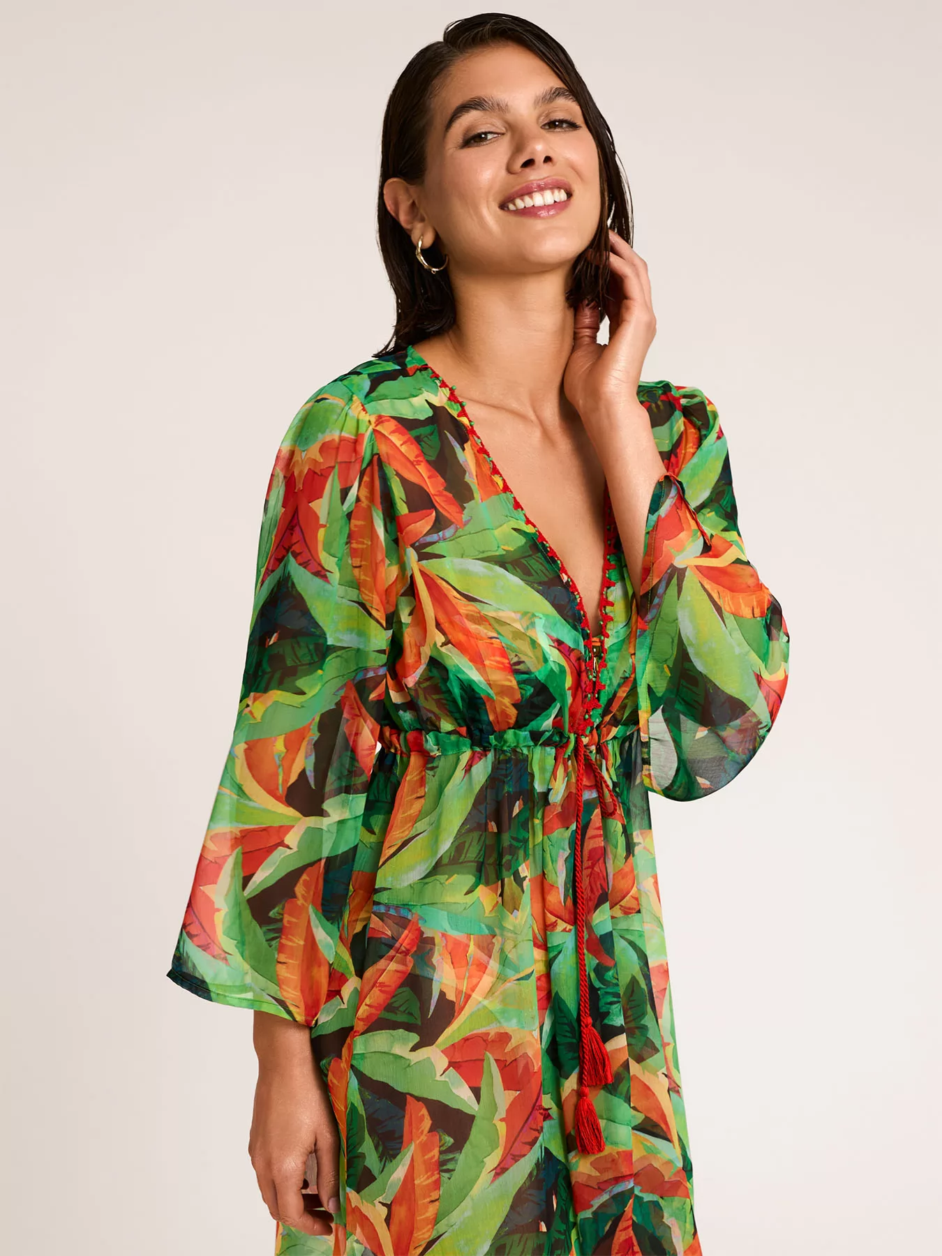 Czerwony, wielobarwny, zielony Sukienka plażowa Selmark BN698 - zdjęcie 3