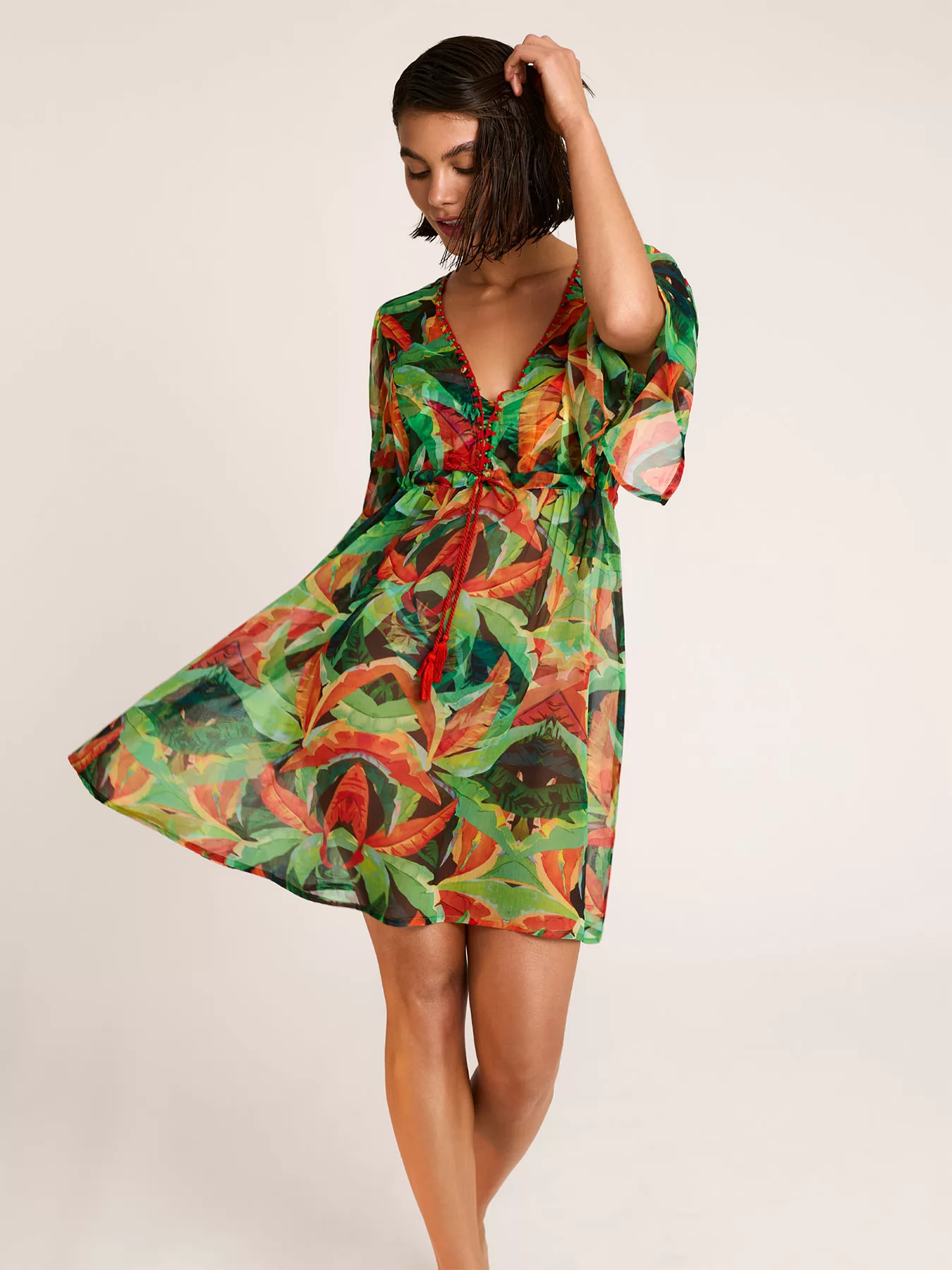 Czerwony, wielobarwny, zielony Sukienka plażowa Selmark BN698 - zdjęcie 4