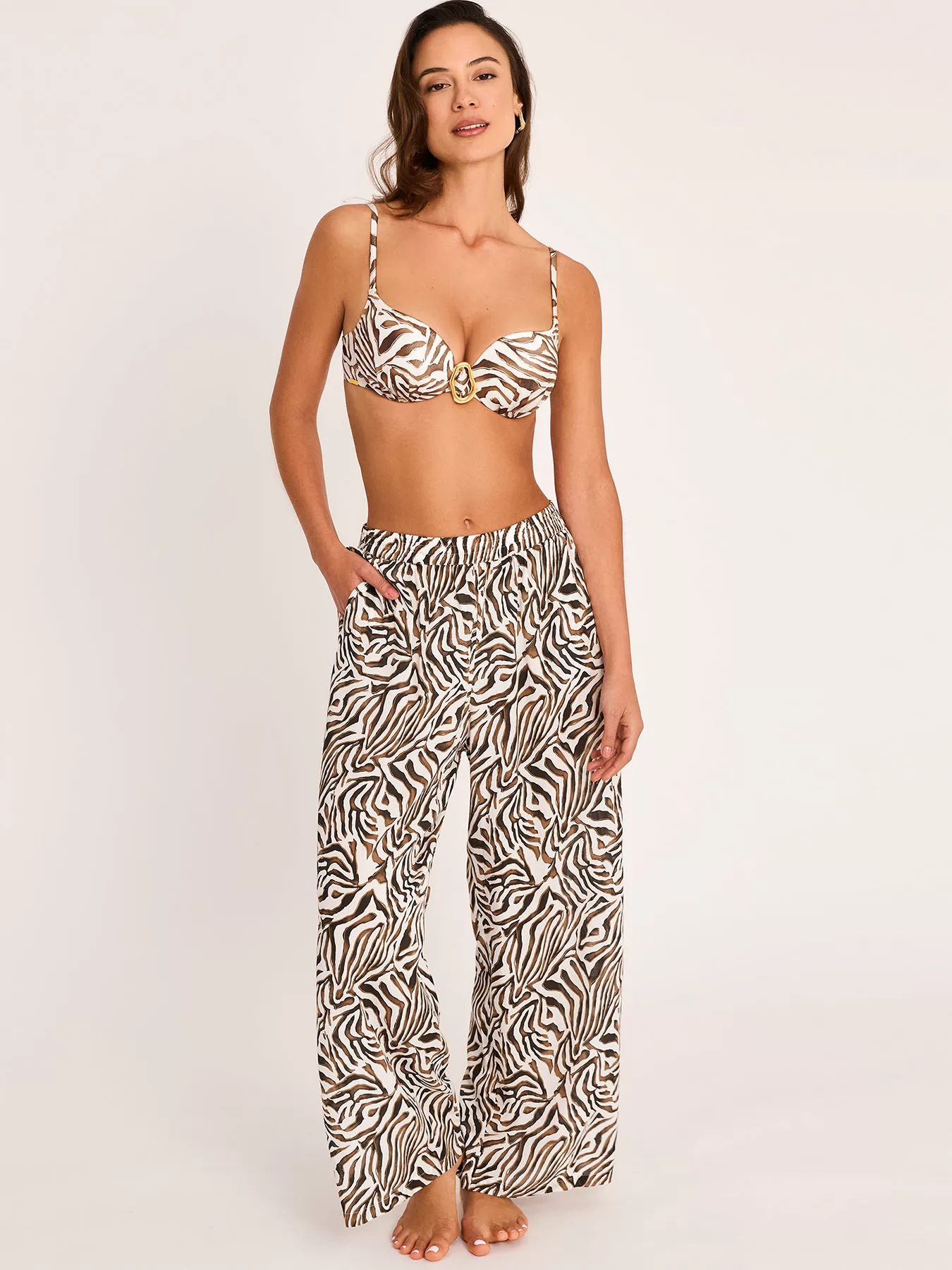 Brązowy, kremowy Spodnie plażowe Selmark BN775 - zdjęcie 3